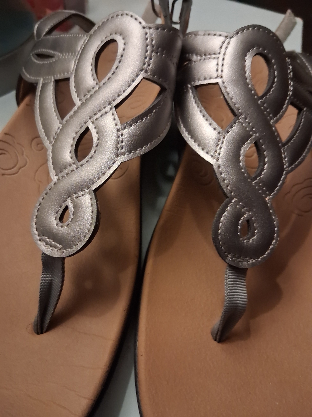 Rockport Ramona Flat Metallic Silver Women’s Braided T-Strap Sandals Size 7 M - Picture 6 of 6